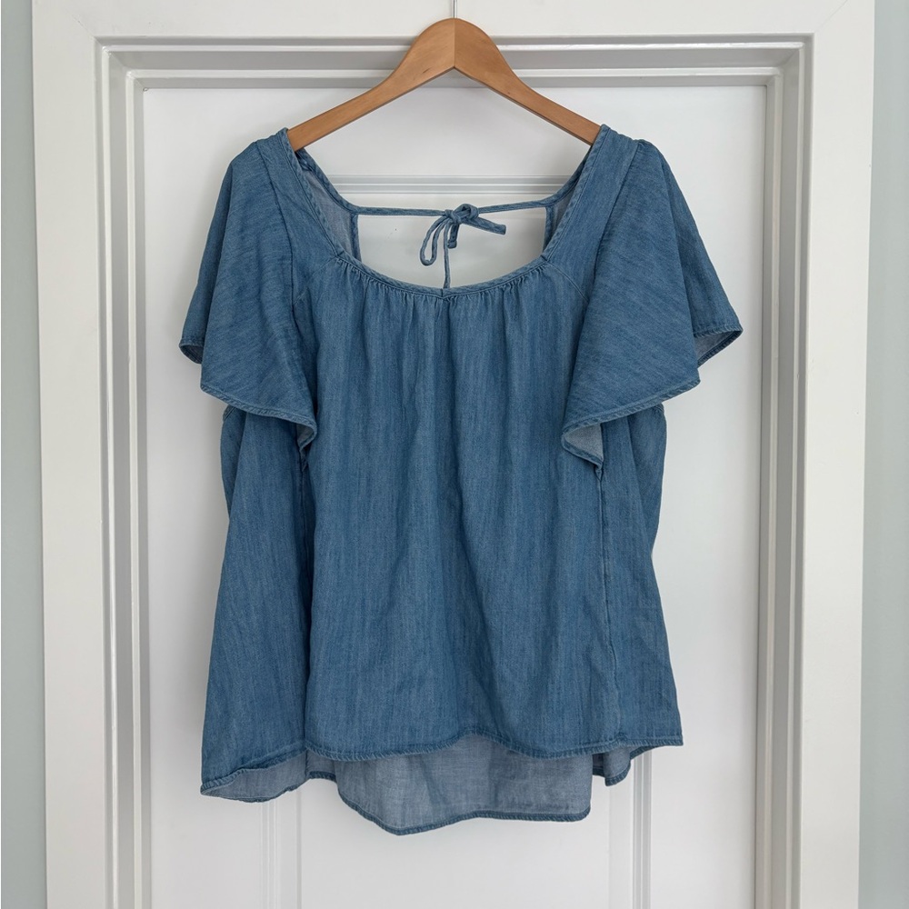 NWT Old Navy Cotton Chambray Boxy Flutter Sleeve Top XXL - Picture 2 of 8